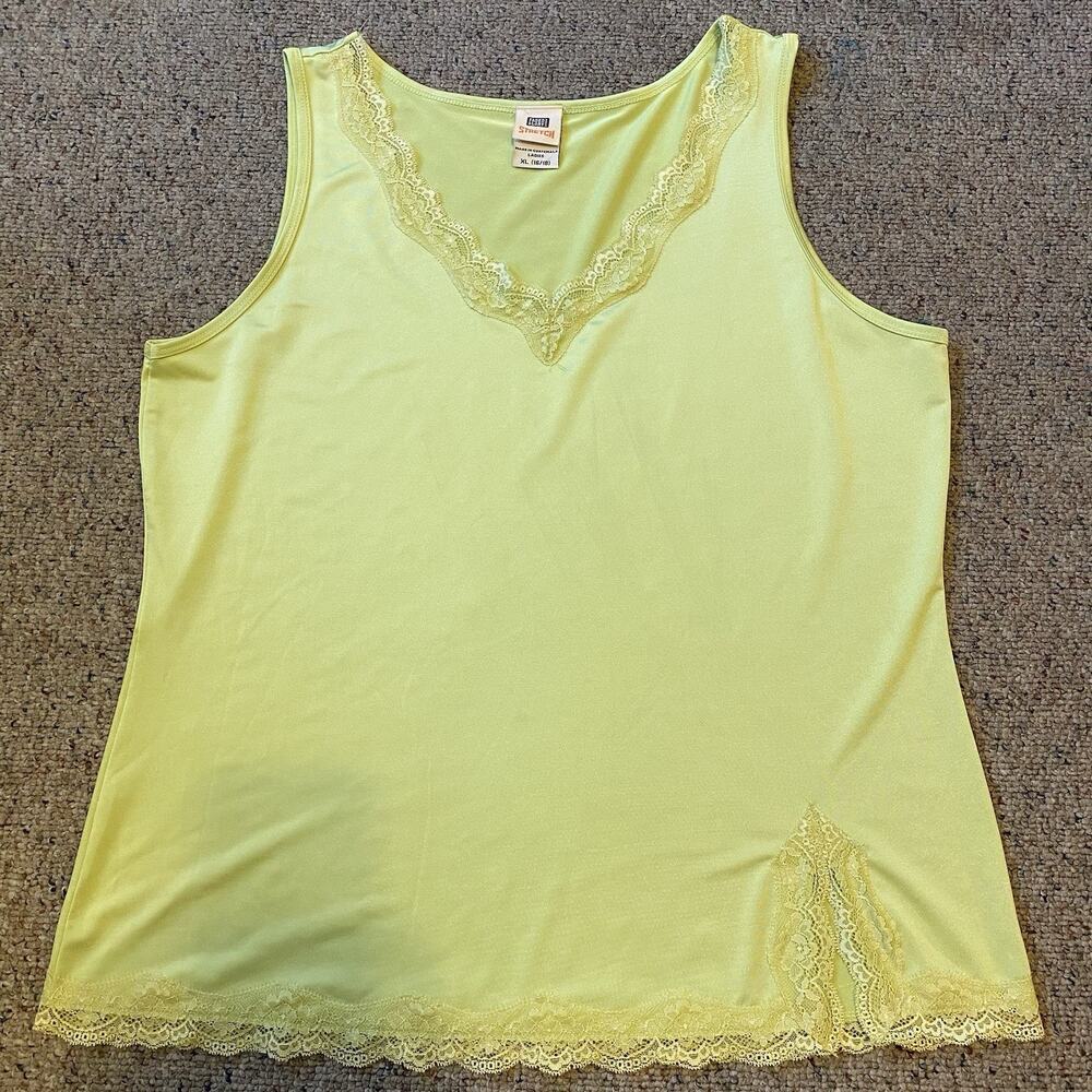 VTG Y2K 90s Faded Glory Green Lace Trim TankTop Sleeveless Fairy VNeck Women XL